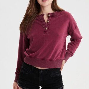 American Eagle Ahhmazingly Soft Henley Sweatshirt - Maroon Size L
